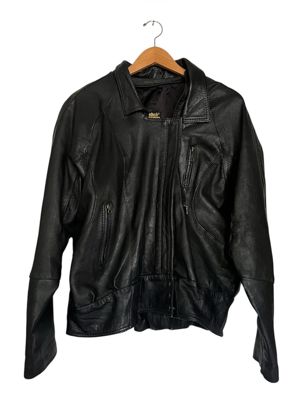 Vtg ProTech Bomber Leather Jacket Moto Biker Bomber 90s Black Women’s Size 20